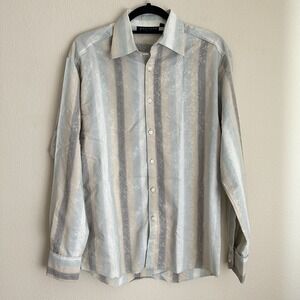 Positano Button Up Shirt Mens Large‎ Multicolor Striped Floral Disco Vintage USA